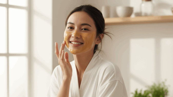 Cara Merawat Kulit Kusam Jadi Cerah Alami Wanita Indonesia memakai masker madu alami untuk merawat kulit kusam