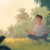 Meditasi pagi di alam terbuka dengan suasana tenang