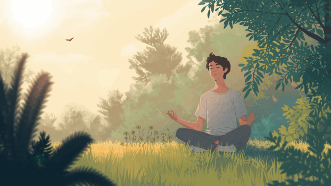 Cara Praktis Mengubah Gaya Hidup Jadi Lebih Positif Meditasi pagi di alam terbuka dengan suasana tenang