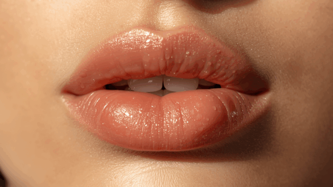Bibir sehat lembap berkilau alami