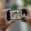 Tampilan close-up timeline video pada tool edit video online di layar handphone