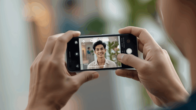 Tampilan close-up timeline video pada tool edit video online di layar handphone